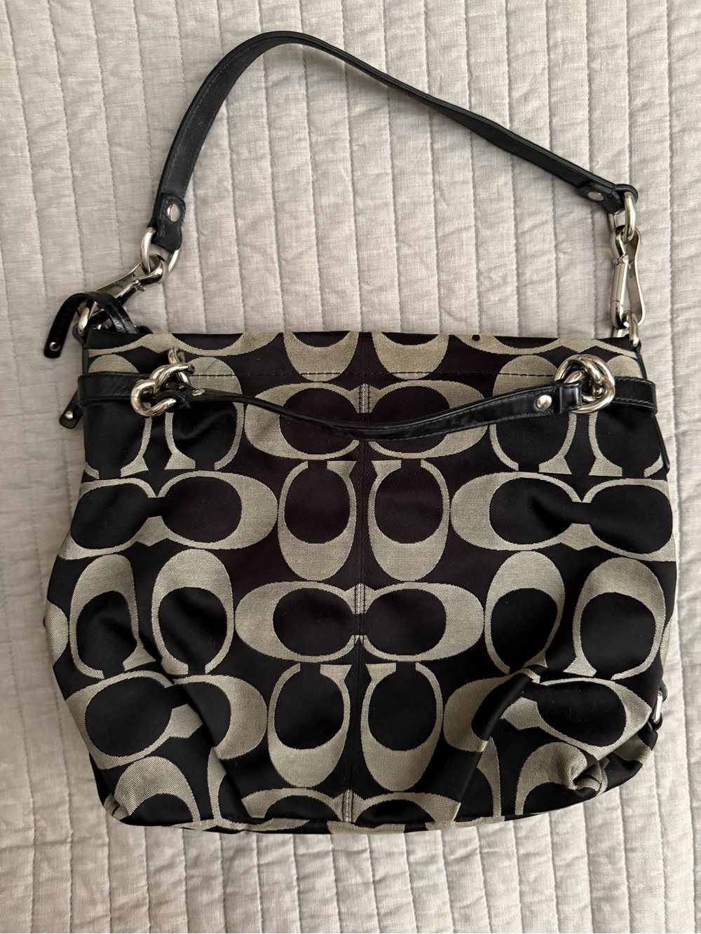 Coach Black & Silver Signature Print Shoulder Bag